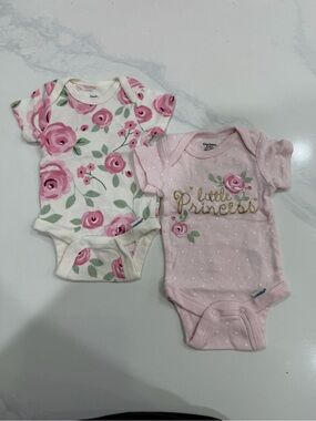 Gerber Pink and White Floral Baby Onesie Set